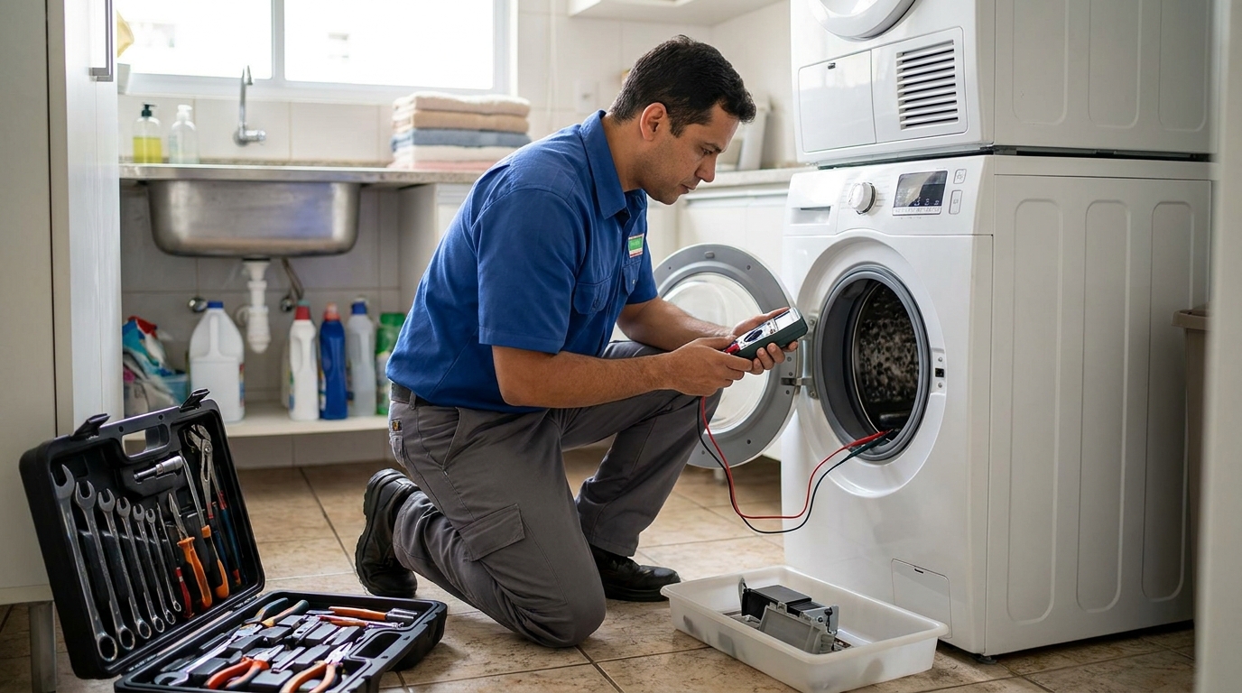 Reparo em placa eletrônica de máquina lava e seca no Chame-Chame, Salvador‑BA